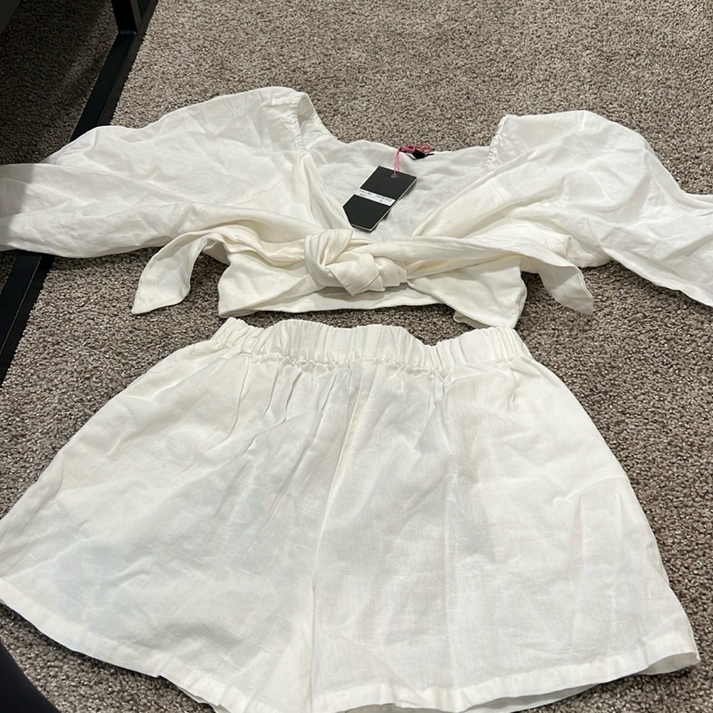 NWT ASOS white linen set size small